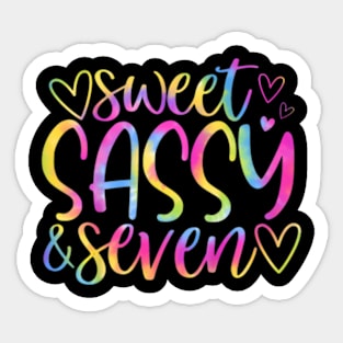 Kids 7Th Birthday Sweet Sassy And Seven Girls 7 Years Old Tie Dye Sticker